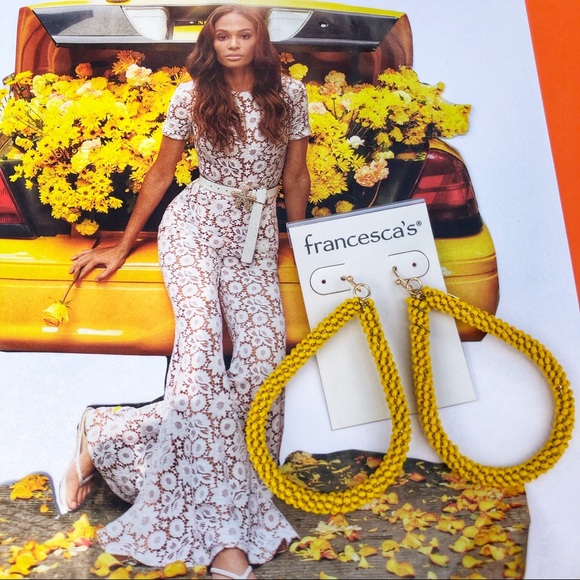 Yellow Beaded Hoop Teardrop Earrings - Picture 3 of 7